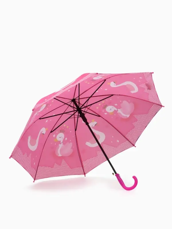 Зонт - трость детский &laquo;Лебеди&raquo;, полуавтоматический, R=43/50 см, розовый