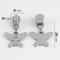 Бегунок для металлической молнии, №3, &laquo;Бабочка&raquo;, 10 шт., цвет никель