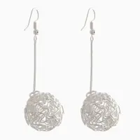 Серьги висячие &laquo;Шарик&raquo;, переплетение, цвет светлое серебро, 6.5 см