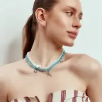 Колье из бус &laquo;Летнее море&raquo;, набор 2 шт., №6+2, бело-голубые в серебре, L=35 см