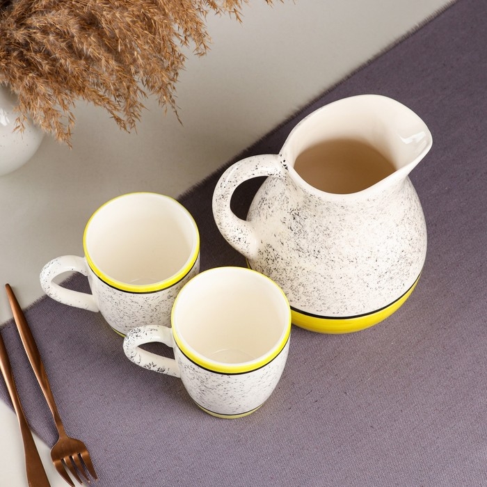 Набор посуды  Набор посуды "Персия", керамика, желтый, 3 предмета: кувшин 1.5 л, кружки 350 мл, 1 сорт, Иран