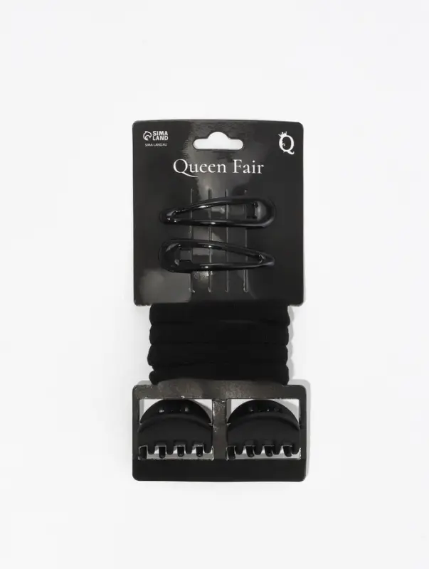 Набор для волос QF &laquo;Новия&raquo;, 8 шт.: 2 невидимки 5 см, 4 резинки, 2 краба 3 см, чёрный