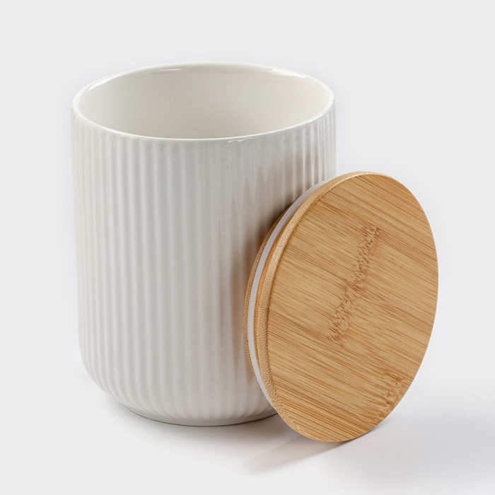 Банка для хранения сыпучих продуктов BellaTenero, 600 мл, d=10 см, с бамбуковой крышкой, фарфоровая, цвет белый