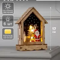 Светодиодная фигура &laquo;Дом с Дедом Морозом&raquo; 12&times;17&times;4 см, дерево, от батареек АААх2, свечение тёплое белое
