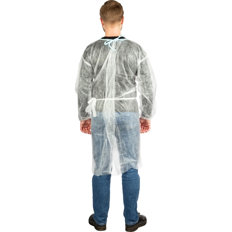 Халат одноразовый (накидка) на завязках белый 110 см рукав-резинка