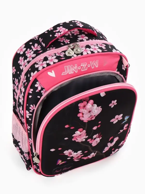 Рюкзак школьный для девочки, с эргономичной спинкой, с пеналом, 30&times;12&times;36 см, чёрный, розовый