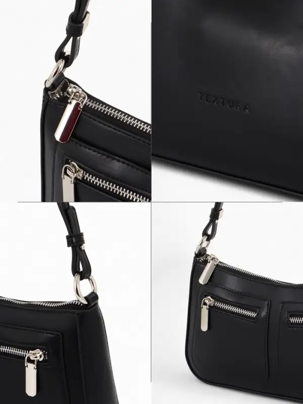 Сумка женская багет TEXTURA на молнии, 21&times;6&times;13 см, чёрная