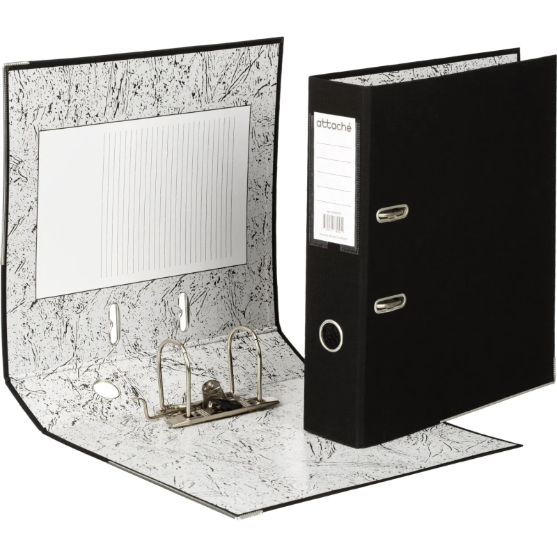 Папка-регистратор 75мм Attache А4, черная РР/бумага, мет уголок