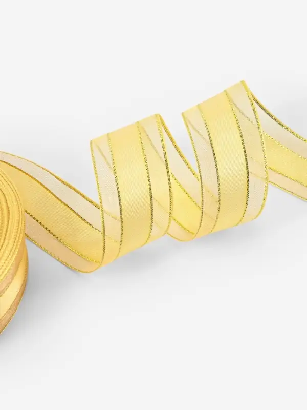 Лента декоративная, капроновая/атласная, с люрексом, 25 мм, 18&plusmn;1 м, цвет золотой