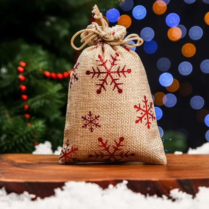 Мешочек подарочный из холщи «Снежинки», 10×14 см Мешочек подарочный из холщи «Снежинки», 10×14 см