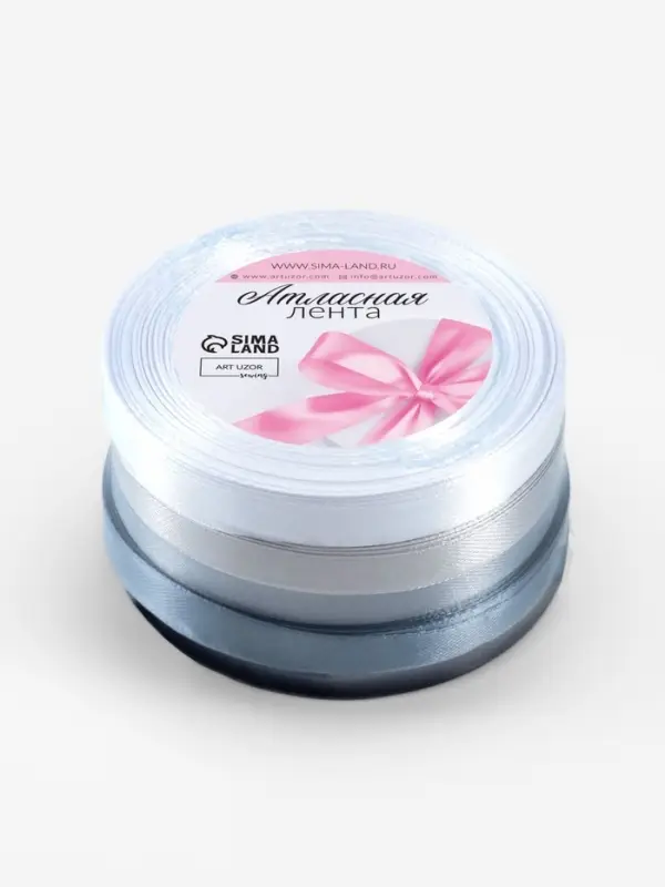 Атласная лента, набор 5 шт., 10 мм, 23&plusmn;1 м, серая, чёрная