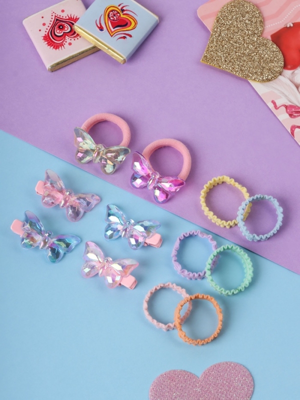 Набор для волос Набор для волос "Аделия" (10 резинок 3 см, 4 зажима 3 см) бабочка, розовый