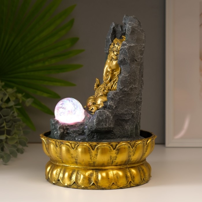 Фонтан настольный от сети, подсветка Фонтан настольный от сети, подсветка "Ганеша в скале" 28х20х20 см