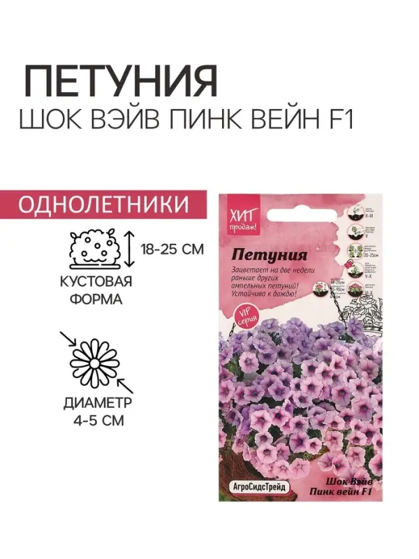 Семена цветов Петуния "Шок Вэйв Пинк вейн F1", 5 шт