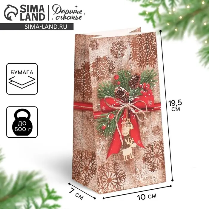 Пакет подарочный без ручек новогодний &laquo;Стильный подарок&raquo;, 10&times;19.5&times;7 см