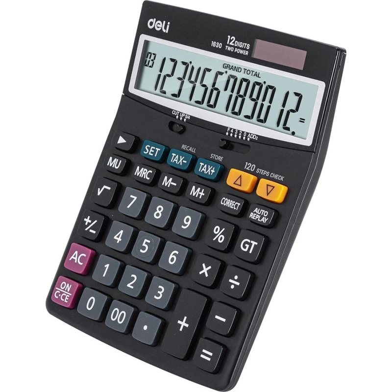 Калькулятор настольный ПОЛНОРАЗМ. Deli E1630, 12-р, дв.пит,188x140мм,черн