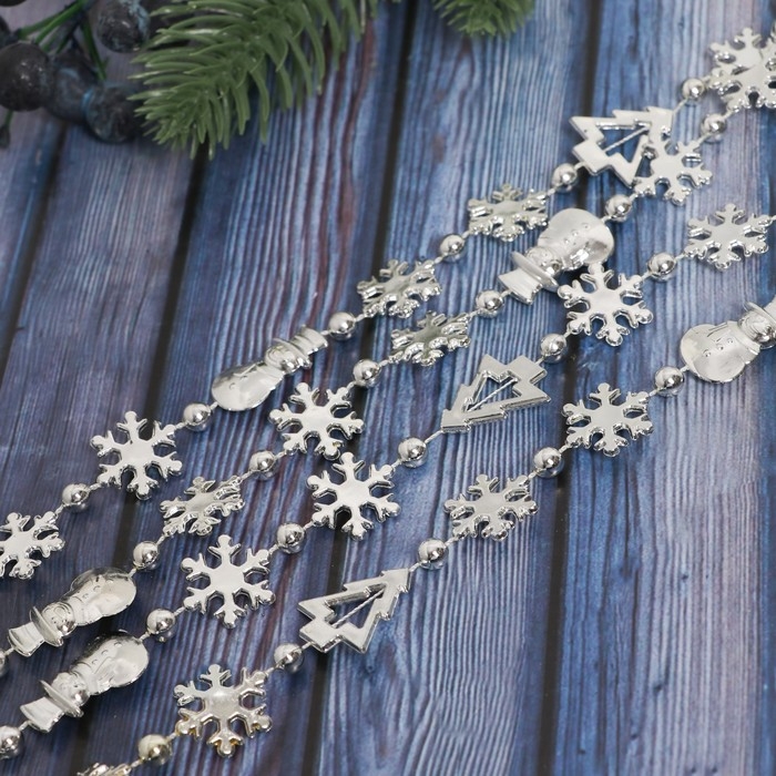 Бусы на ёлку 2,7 м 2,3 см Бусы на ёлку 2,7 м 2,3 см "Снежинки" микс