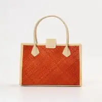 Сумка плетёная на застёжке из пандана, 30&times;10&times;35 см, бежево-оранжевая