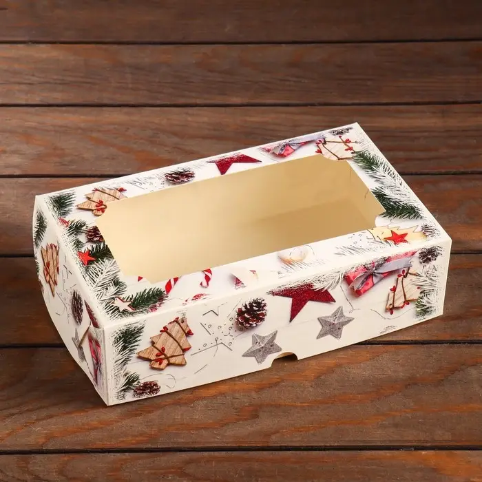 Коробка сборная крышка - дно с окном, «Мандарины», 25×15×7 см