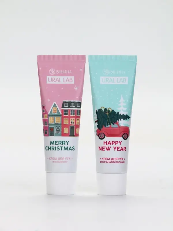 URAL LAB Розовый НГ Набор "С Новым годом", 2 геля для душа и 2 крема для рук, розовый
