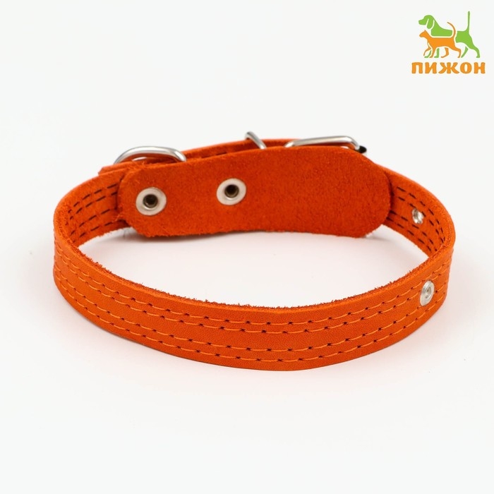 Ошейник кожаный с язычком прошитый, 2 х 40 см, ОШ 25-35 см , рыжий Ошейник кожаный с язычком прошитый, 2 х 40 см, ОШ 25-35 см , рыжий