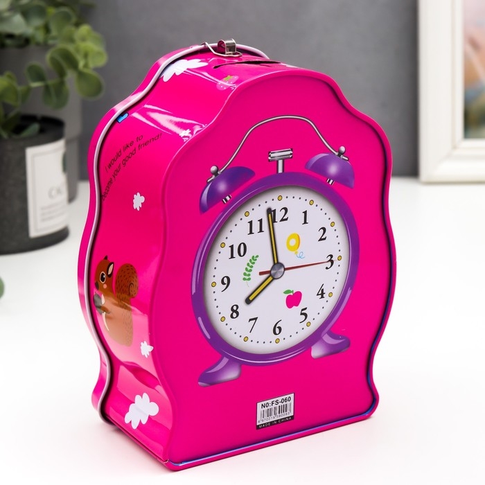 Копилка металл "Будильник" с замком и ключами МИКС 16х12х6 см