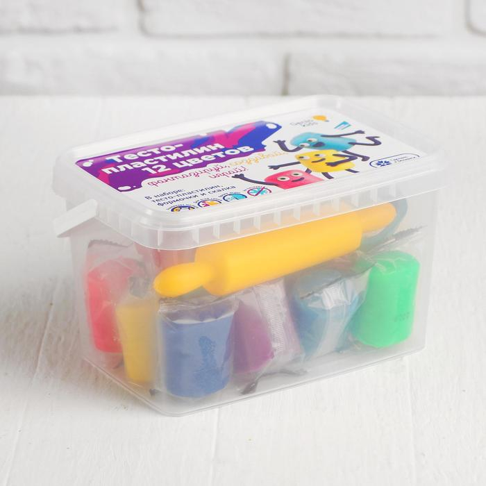 Тесто-пластилин, 12 цветов, 6 формочек + скалка: 16 см Тесто-пластилин, 12 цветов, 6 формочек + скалка: 16 см