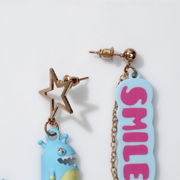 Серьги ассорти «Динозавр» SMILE, цветные в золоте Серьги ассорти «Динозавр» SMILE, цветные в золоте