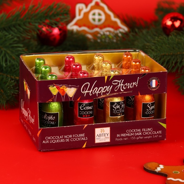 Новый год. Шоколад фигурный HAPPY HOUR, с алкогольной начинкой, ассорти, 13 ± 1 г Новый год. Шоколад фигурный HAPPY HOUR, с алкогольной начинкой, ассорти, 13 ± 1 г