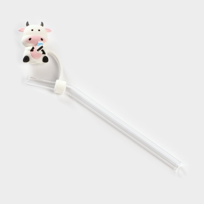 Кружка керамическая с крышкой и трубочкой Milk, 350 мл, цвет белый и чёрный