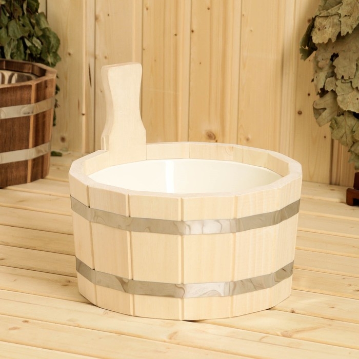 Шайка деревянная, 5 л, круглая, ЛИПА, пластиковая вставка FT Шайка деревянная, 5 л, круглая, ЛИПА, пластиковая вставка FT