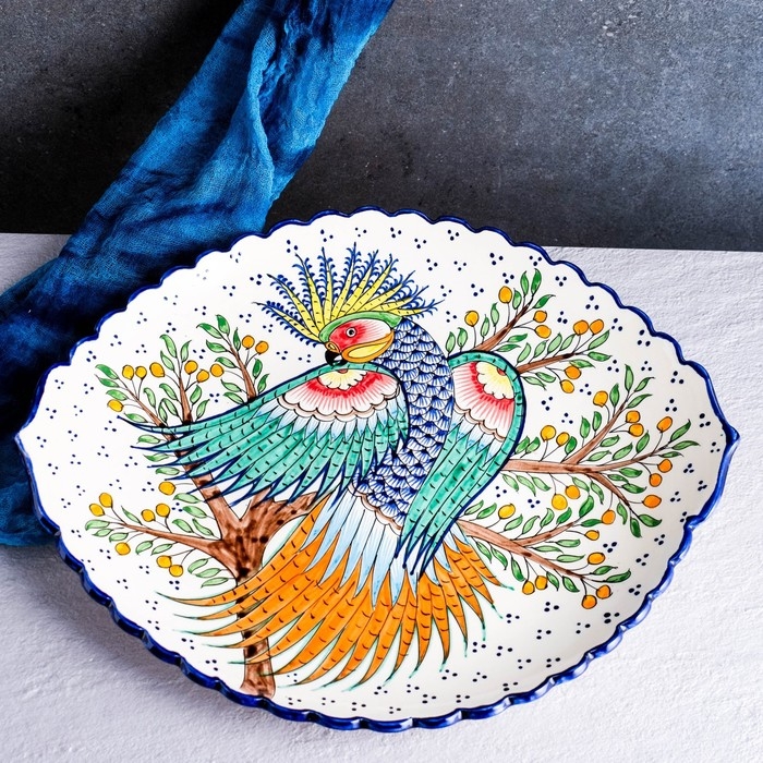 Ляган овальный Жар Птица Риштанская Керамика 42см