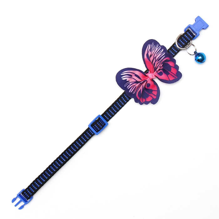 Ошейник текстильный с бабочкой и бубенчиком, 30 х 1 см, синий Ошейник текстильный с бабочкой и бубенчиком, 30 х 1 см, синий