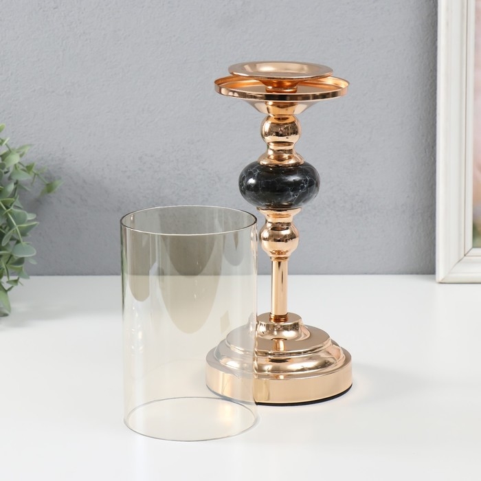 Подсвечник металл, стекло на 1 свечу Подсвечник металл, стекло на 1 свечу "Этна" d-8 см, золото 11,5х11,5х38,5 см