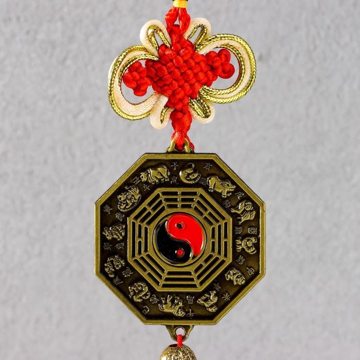 Колокольчик металл  Колокольчик металл "Монета Инь-ян с узлом счастья" 1 колокол 38х5х3 см
