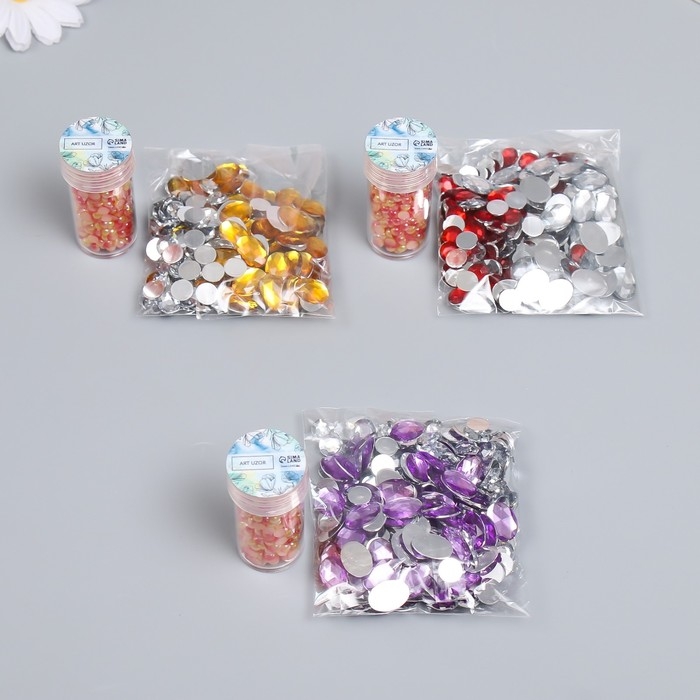 Декор Декор "Полубусины и стразы. Градиент оранжево-жёлтый" d=4 мм 10г 200 шт 5х2,5 см, МИКС