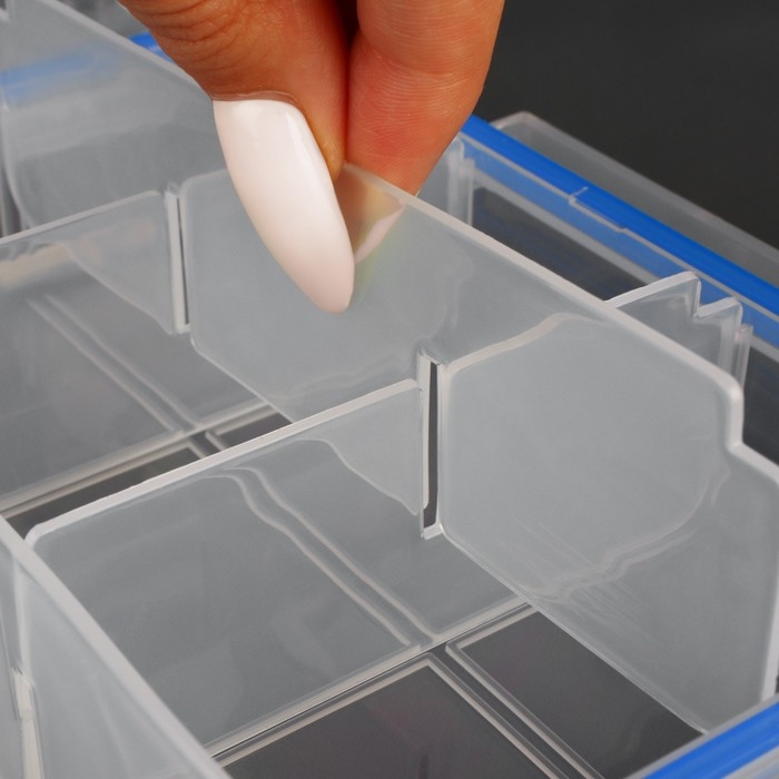 Органайзер для рукоделия, со съёмными ячейками, с подвесом, 15 отделений, 27 × 17 × 4,3 см, цвет прозрачный/синий