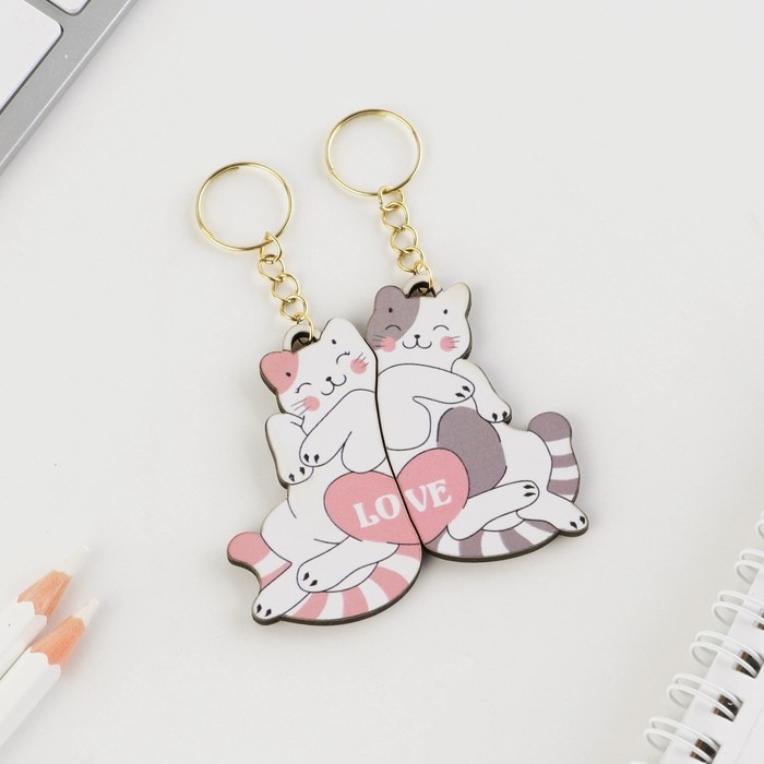 Брелок для ключей парный &laquo;Коты Love&raquo;, деревянный, 5,6 х 3,2