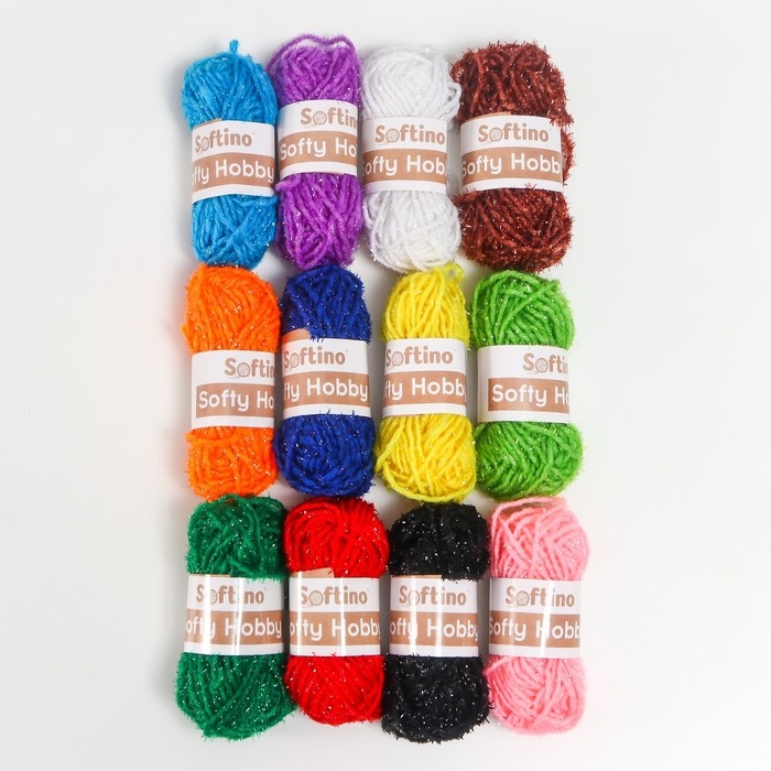Пряжа 100% полиэстер "Softy Hobby" с люрексом 18м ±2м 10 гр набор 12 шт