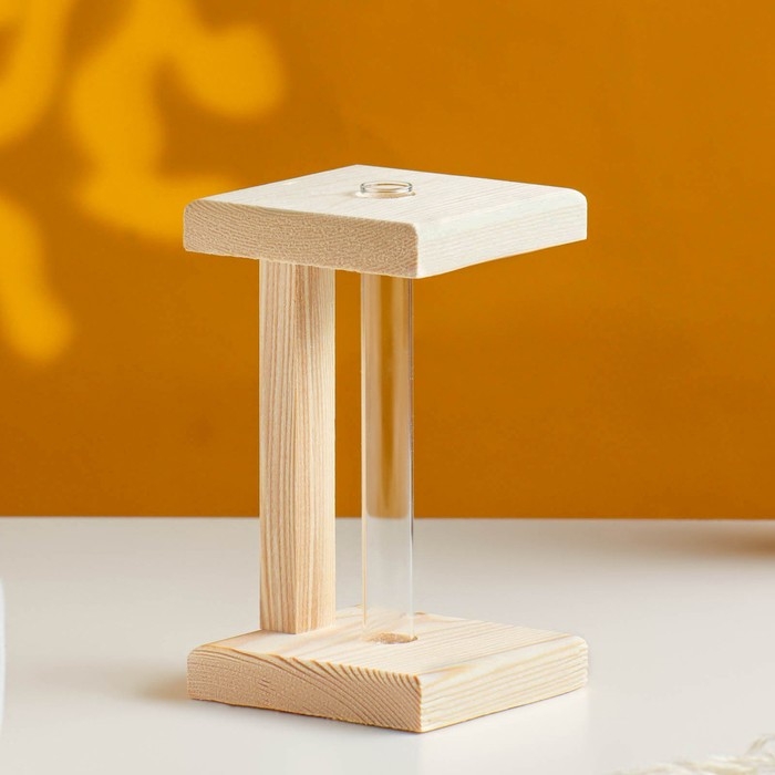 Кашпо деревянное 9×9×16,5 см с 1 колбой "Квадрат", натуральный Дарим Красиво