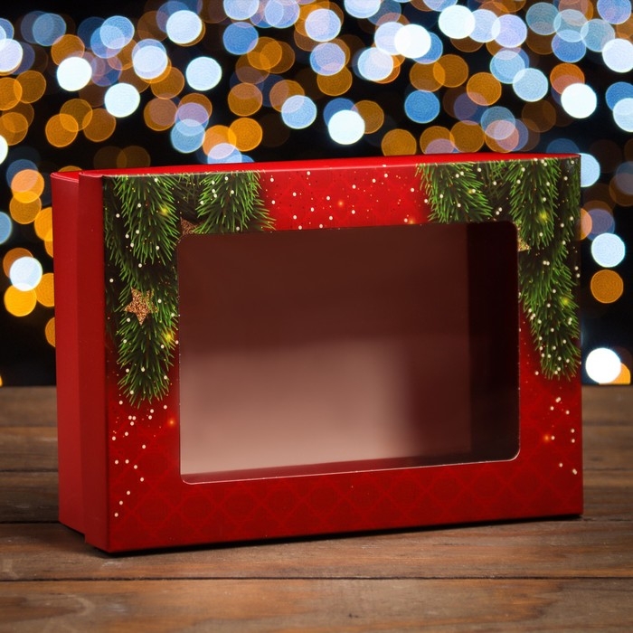 Новый год. Коробка складная, крышка-дно, с окном Новый год. Коробка складная, крышка-дно, с окном "С Новым Годом" 21 х 15 х 7 см