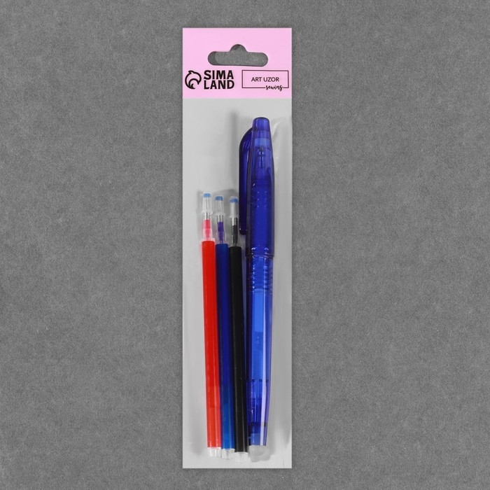 Ручка для ткани термоисчезающая, с набором стержней, цвет белый/розовый/чёрный/синий Ручка для ткани термоисчезающая, с набором стержней, цвет белый/розовый/чёрный/синий