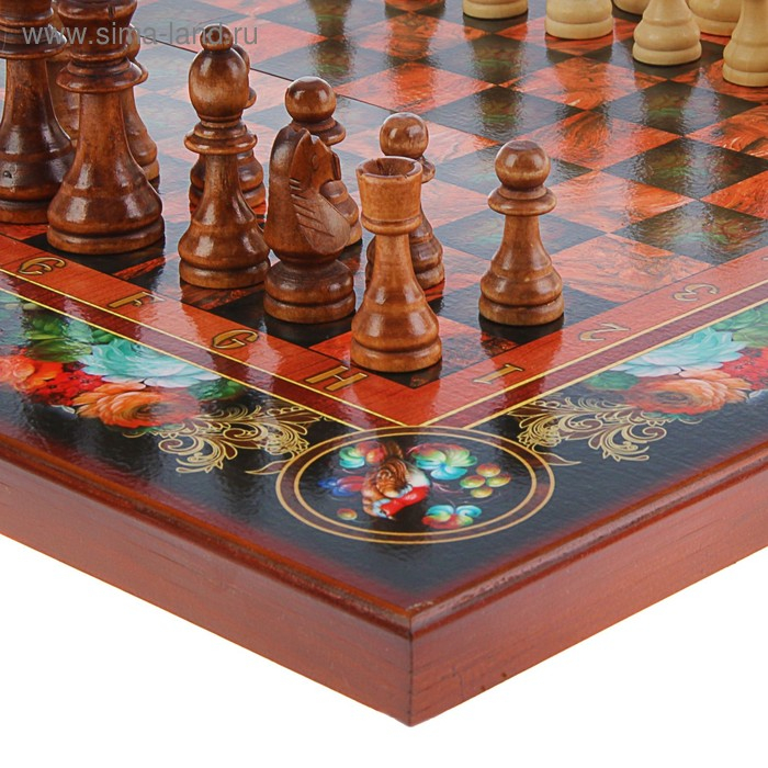 Настольные игры 3 в 1 Настольные игры 3 в 1 "Цветы": шахматы, шашки, нарды, деревянные, большие 50 х 50 см