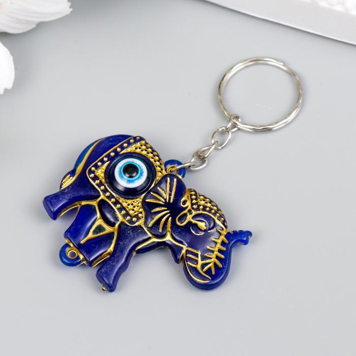 Брелок пластик глазки Брелок пластик глазки "Индийский слон от сглаза" синий с золотом 3,5х5 см