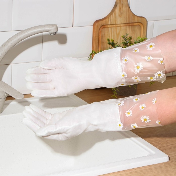 Перчатки хозяйственные Raccoon с манжетой и подкладом, ПВХ, 110 гр, размер L, 40 см, цвет белый Перчатки хозяйственные Raccoon с манжетой и подкладом, ПВХ, 110 гр, размер L, 40 см, цвет белый