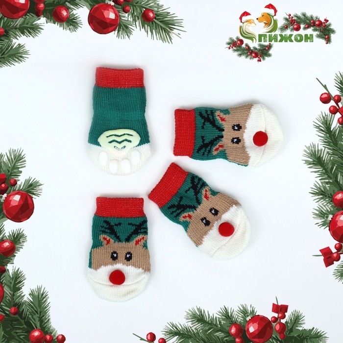 Носки нескользящие  Носки нескользящие "Олени", размер L (3,5/5 * 9 см), набор 4 шт