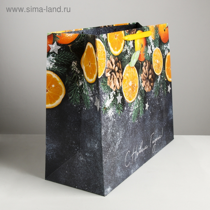 Пакет подарочный новогодний ламинированный «Мандарины», XL 49 х 40 х 19 см, Новый год Пакет подарочный новогодний ламинированный «Мандарины», XL 49 х 40 х 19 см, Новый год