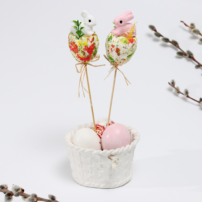 Декор на палочке пасхальный «Зайцы» 5 × 10 × 25 см Декор на палочке пасхальный «Зайцы» 5 × 10 × 25 см