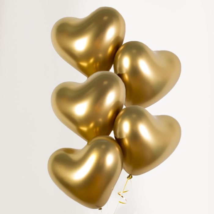 Шар латексный 14" Reflex, золотое сердце, хром, набор 5 шт.