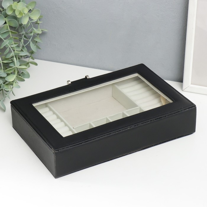 Шкатулка кожзам для украшений  Шкатулка кожзам для украшений "Хэмптонс" чёрная 5,5х27х18 см